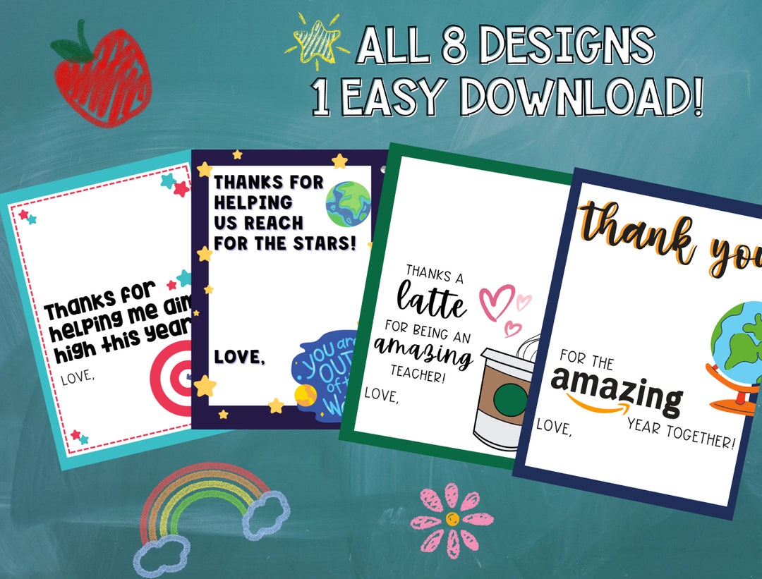 Teacher Appreciation Week Printable Cards Cute Gift Card Holders Etsy