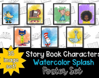 Watercolor Children's Book Character Poster Set: Classroom Library Decor (Instant Download)