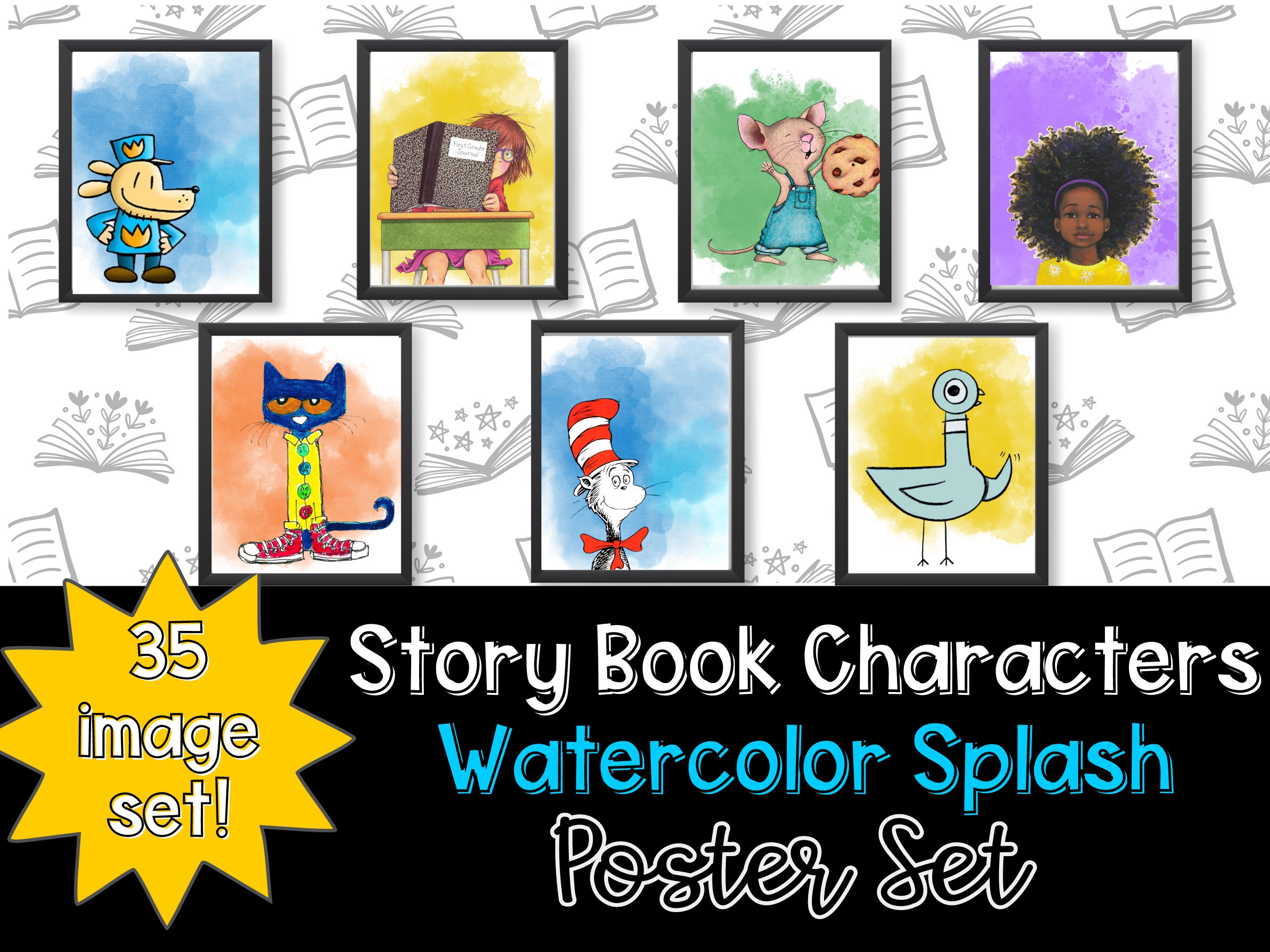 Watercolor Children's Book Character Poster Set: Classroom Library ...