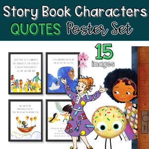 Kinderbuch Inspirational Zitat Print-Set, Charakter Galerie Wand Poster Bundle, Klassenzimmer und Bibliothek Dekor, Instant Download
