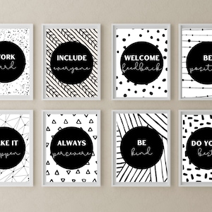 Positive Affirmations, Classroom Decor, Motivational Poster, Homeschool Decor, Set of 16 B&W