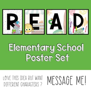 Elementary Character READ Poster Set - Classroom Decor, Educational Posters, Reading Corner Decor, Young Reader Inspiration