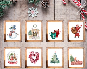 Watercolor Christmas Art Prints: Holiday Wall Decor Set