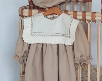 2-pcs vintage dress with long puffed sleeves + cap