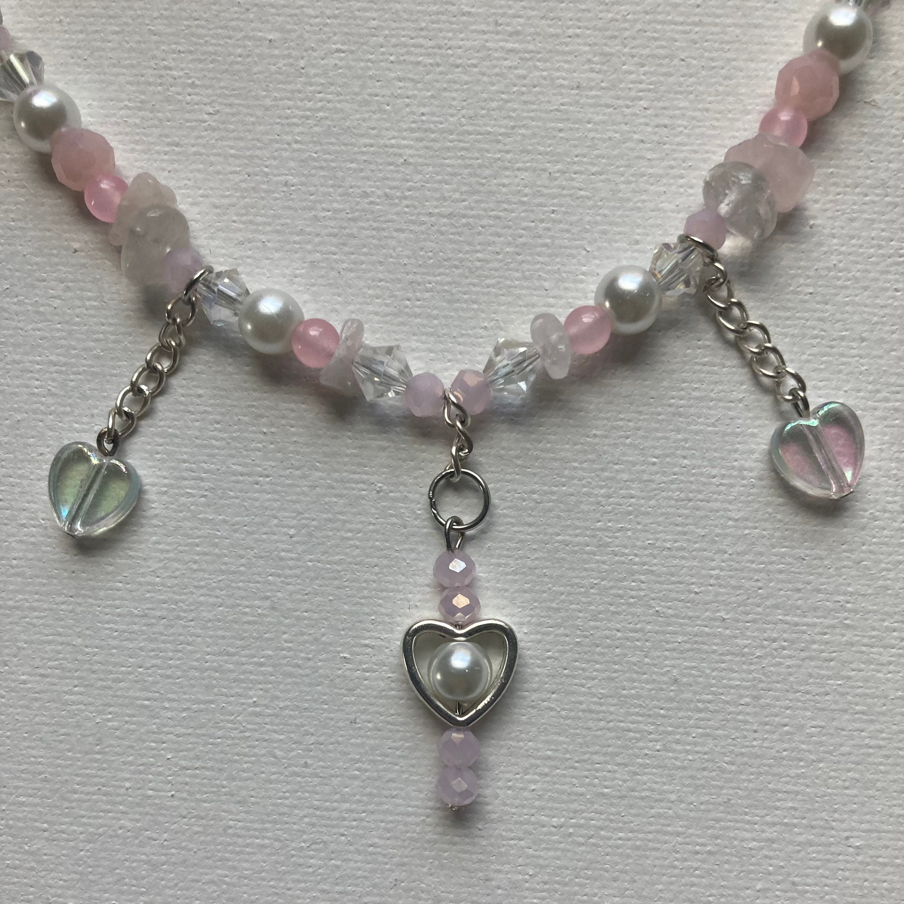 ★Straykids★Highteen Double Heart Pink Beads Chain Necklace ☆Straykids☆Highteen Double Heart Pink Beads Chain Necklace