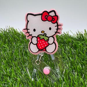 Strawberry Kitty Retractable Badge Reel | Work Badge Reel