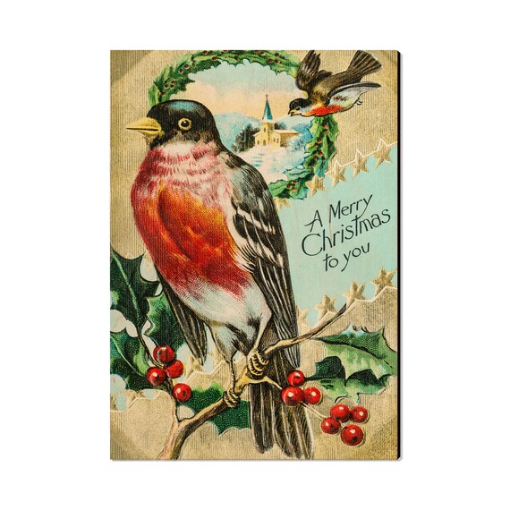 5 Pack Wood Vintage Red Robin Bird Green Holly Holidays Etsy