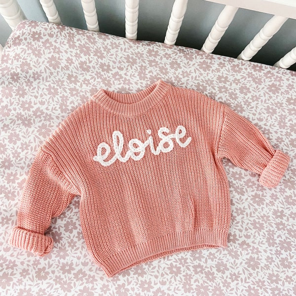 Personalized Baby Toddler Name Sweater / Hand-embroidered Custom Sweater