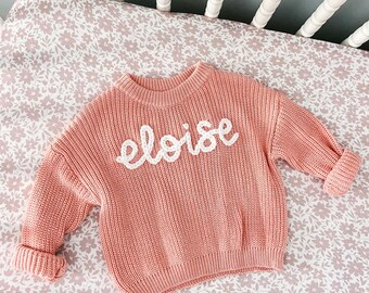 Personalized Baby Toddler Name Sweater / Hand-embroidered Custom Sweater