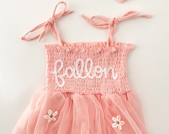 Personalized Baby Birthday Tutu Romper / Hand-embroidered Custom name bubble romper