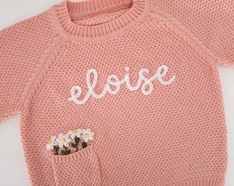 Personalized Baby Toddler Name Sweater / Hand-embroidered Custom Sweater with Pocket