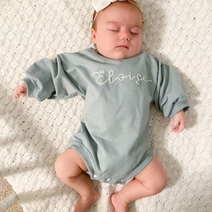 Oversized Baby Name Sweatshirt Romper / Hand-embroidered Custom Sweatshirt