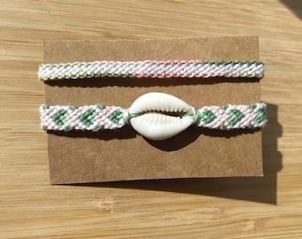 Thread Friendship Bracelet Set with Shell: Summer Beach Colors
