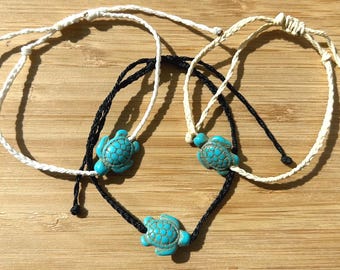 Macrame Turtle Bracelet: Ocean Surf Beach Jewelry (Adjustable)