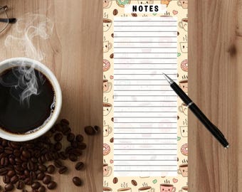 Coffee Themed Notepad | Java Lover Writing Pad | 3.5x8” List Pad with Magnet | Brew Kawaii Magnetic Gift, Bean Juice Jotting Notes