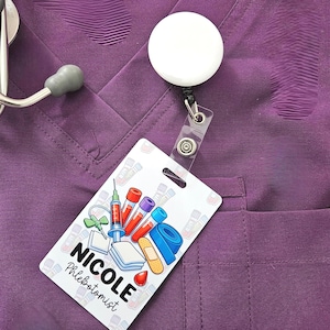 Custom Reversible Phlebotomy Badge Buddy, Personalized Phlebotomist Flip Reel, Double-Sided Order of the Draw, ID Reference Card Lab Tech