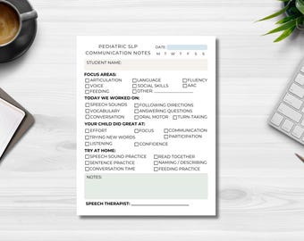 Pediatric SLP Daily Communication Notepad | Speech Therapy Notes for Parents | Child Progress Log | Feeding & Speech Report | 4.25x5"