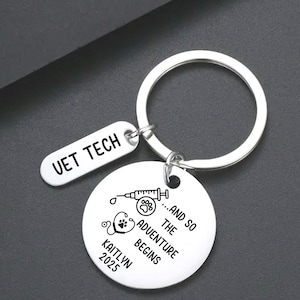 Personalized Vet Graduation Keychain: Engraved Paw Print, Vet Tech Gift