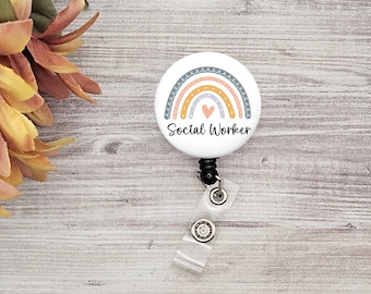 Social Worker Badge Reel Retractable ID Holder, Custom Spring or Belt Clip Name Badge, Decorative RSW Clinical Lanyard, Card Tag Healthcare