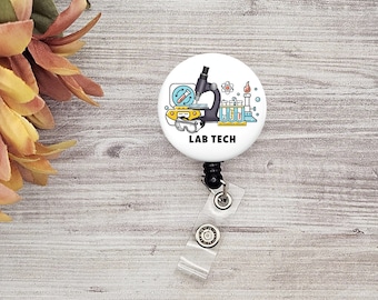 Lab Tech Badge Reel, Retractable Personalized Laboratory ID Holder, Custom MLS Beaker Name Badge, Decorative MLT Clinical Medical Lanyard