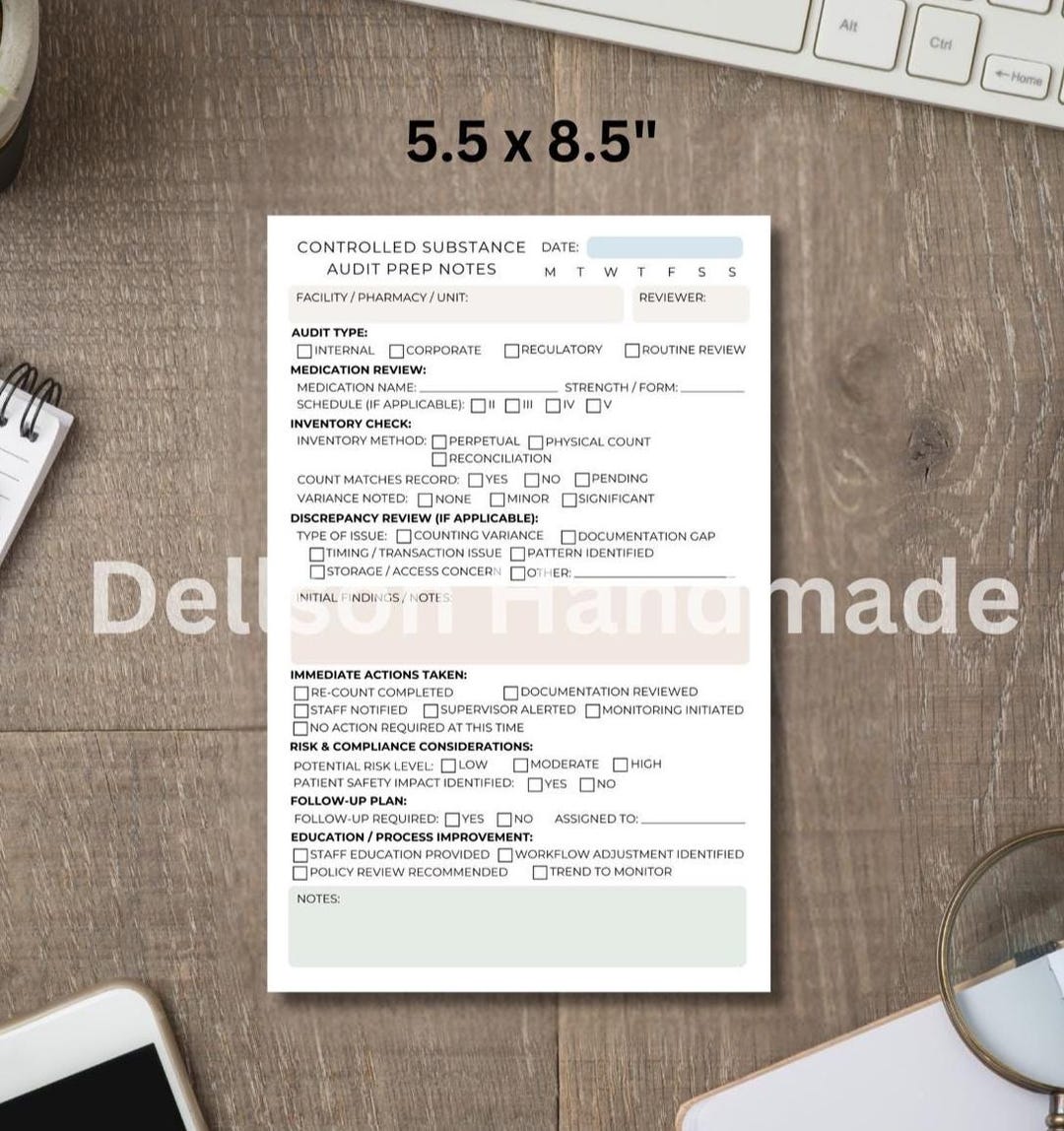 Controlled Substance Audit Prep Notes Notepad | Pharmacy & Healthcare ...