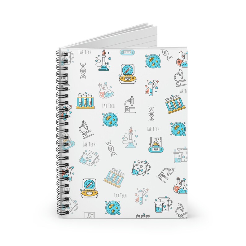 Lab Tech Spiral Notebook With Ruled Lines, Microscope Lover, Beaker