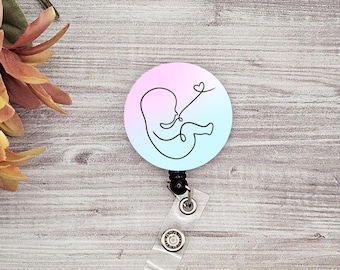 Obstetrician Maternity themed Button Badge Reel OB Women's Health Baby Midwife OBGYN Childbirth ID Badge Personalized Retractable Badge Reel