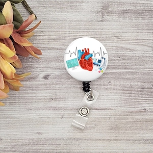 EKG tech name badge holder gift graduation student badge reel retractable nurse gift for cardiography tech cardiology telemetry medicine ECG
