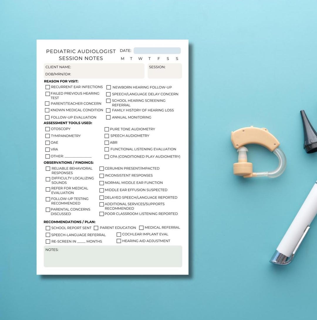 Pediatric Audiologist Session Notes Notepad | Hearing Evaluation Chart ...