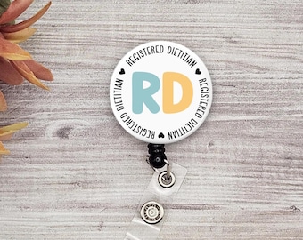 Registered Dietitian Badge Reel Retractable ID Holder, Custom RD Name Badge, Decorative Nutrition Clinical Lanyard, Card Tag Healthcare