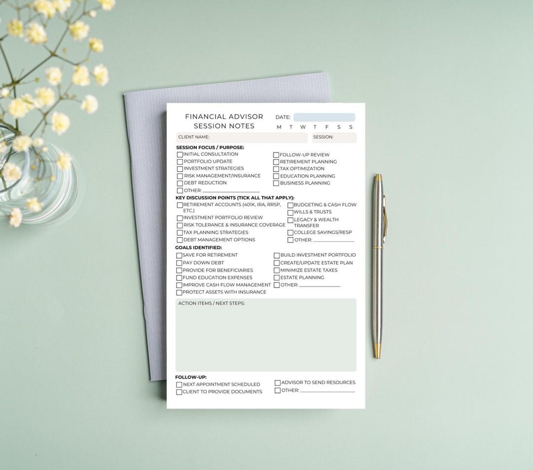 Financial Advisor Session Note Notepad | Client Meeting Notes | Wealth ...