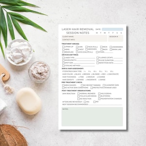 Laser Hair Removal Session Notes | Aesthetic Treatment Record for Med-spa, Cosmetic Nurse, Esthetician | Half Letter Client Log Notepad