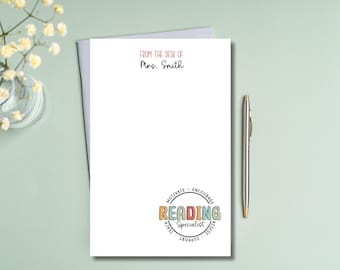 Personalized Reading Specialist Notepad, Custom Literacy Coach Writing Pad, Literacy Interventionist Stationery, Decorative Teacher Planner
