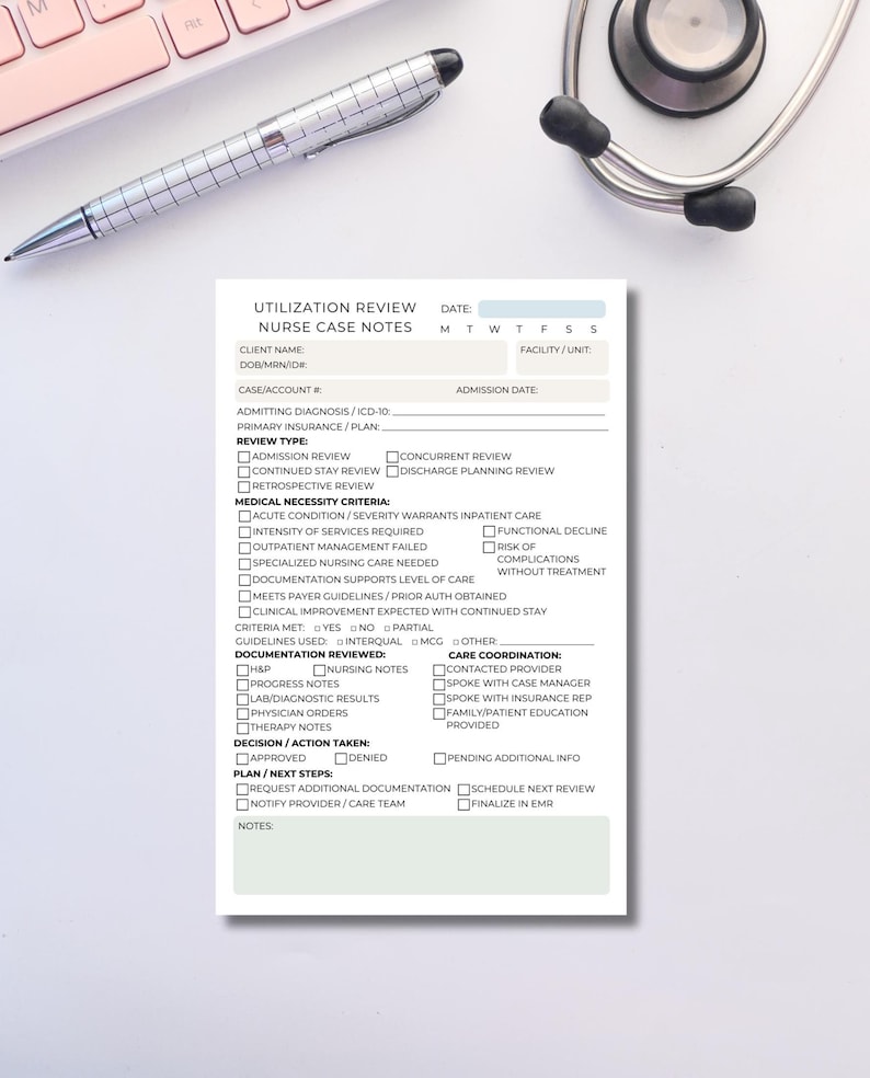 Utilization Review Nurse Notepad – Medical Necessity Checklist Case ...