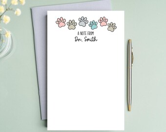 Personalized Veterinarian Notepad, Customized Veterinary Tech Gift, Personalized Vet Tech Writing Pad, Paw Print Stationery Animal Hospital