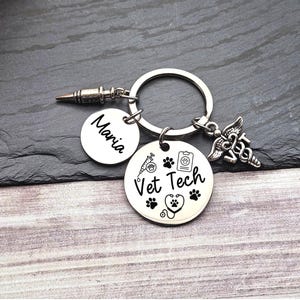 Personalized Vet Tech Keychain: Engraved Stainless Steel Veterinary Gift