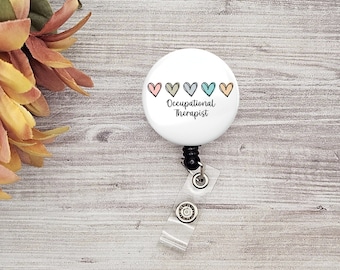 Occupational Therapist button badge holder with heart detail gift graduation student OT retractable gift for occupational therapy student OT