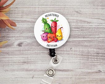 Registered dietitian button name badge holder with fruit/veggie detail RD gift for dietitian graduation gift student badge reel retractable