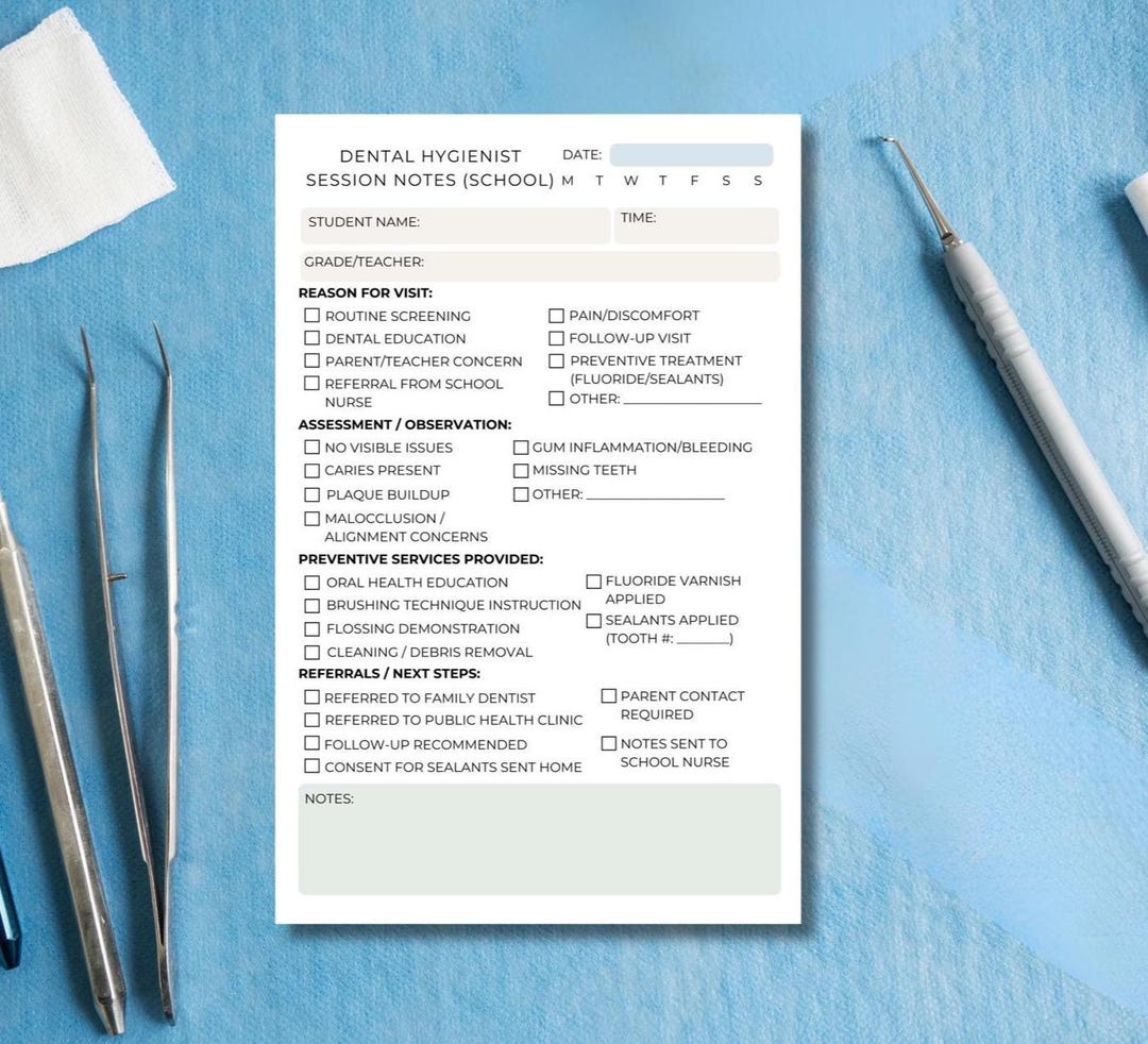 Hygiene Notes Example School Dental Hygienist Session Notes | Oral Health Notepad for School ...