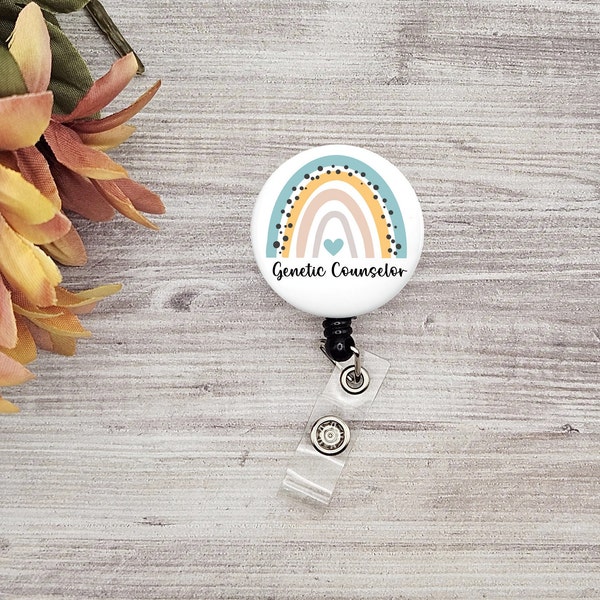 Genetic counselor rainbow button name badge holder gift for genetic counsellor student genetics DNA name badge genetics badge for her
