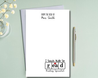 Personalized Reading Specialist Notepad, Custom Literacy Coach Writing Pad, Literacy Interventionist Stationery, Decorative Teacher Planner