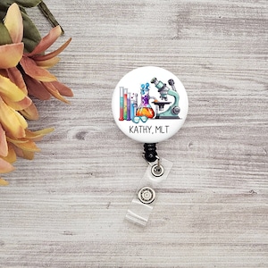 Custom Medical Lab technologist button name badge holder lab tools gift for lab tech graduation MLT student badge reel retractable lab gift