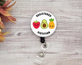 Registered Dietitian Badge Reel, Retractable Personalized Foodie ID Holder, Custom RD Name Badge, Nutrition Clinical Medical Lanyard