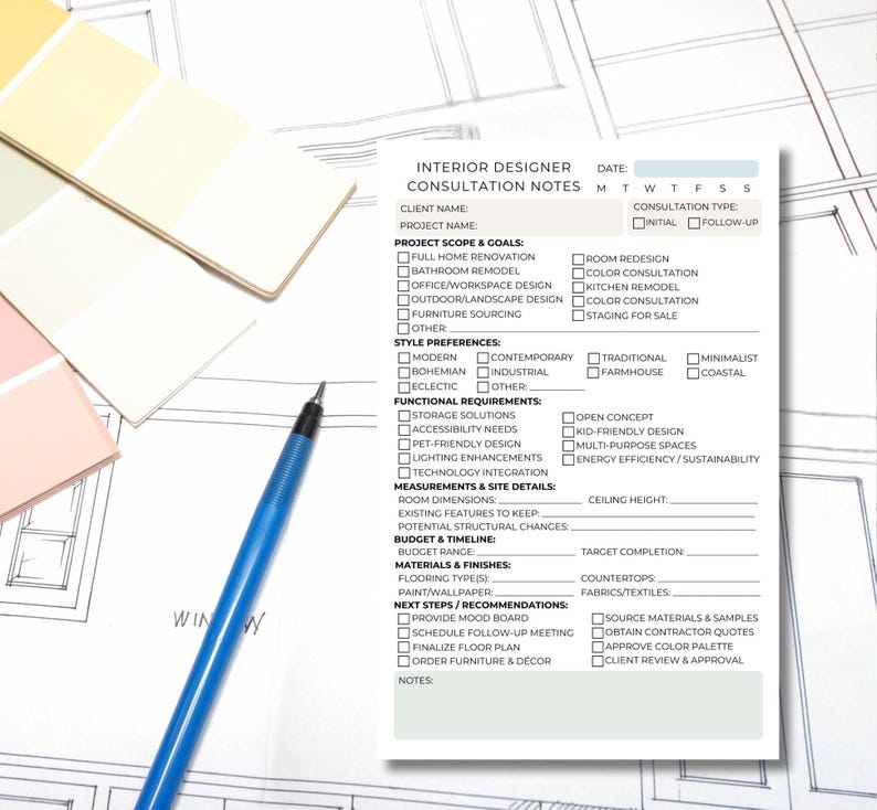 Interior Designer Consultation Notepad – Client Project Planning, Space ...