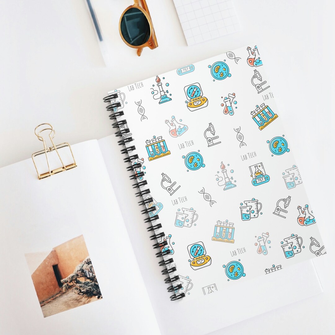 Lab Tech Spiral Notebook With Ruled Lines, Microscope Lover, Beaker