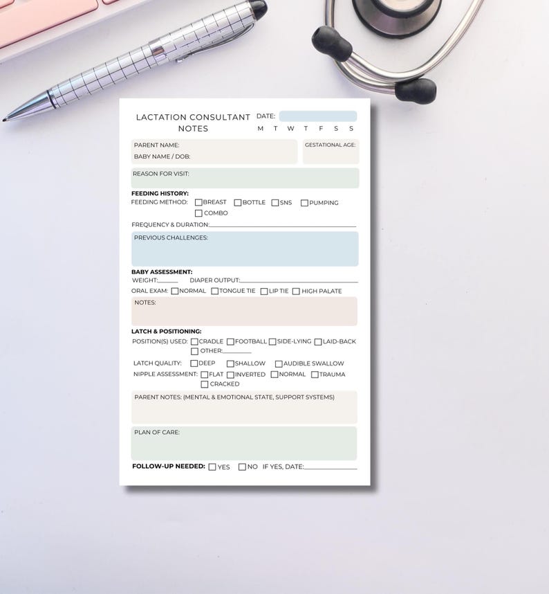 Lactation Consultant Notepad Breastfeeding Session Notes IBCLC Assessment Pad Client Tracker for ...