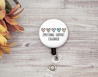 Emotional Support Coworker Badge Reel, Retractable Personalized Funny ID Holder, Custom Mental Health Name Badge, Decorative Work Lanyard