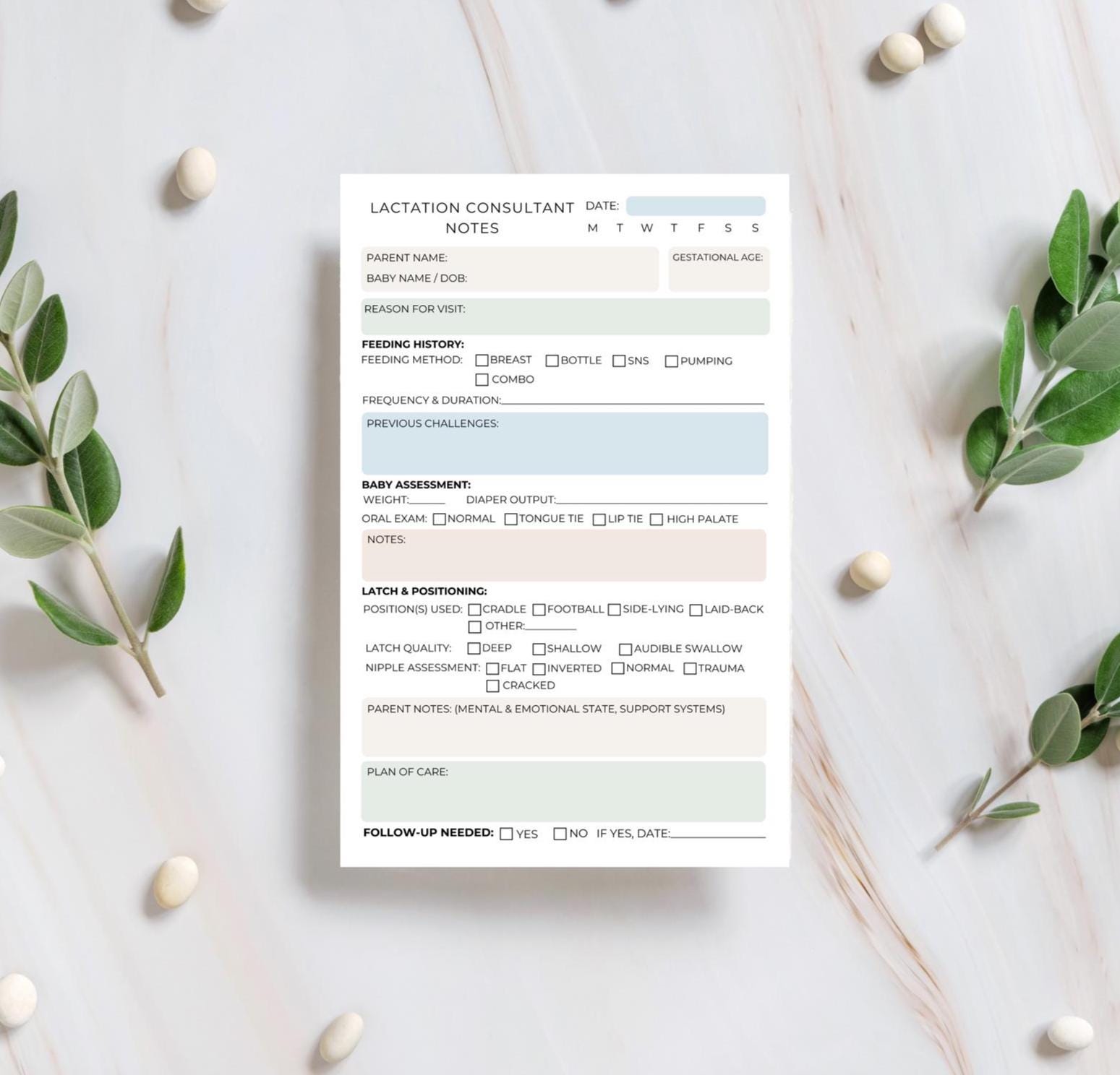 Lactation Consultant Notepad Breastfeeding Session Notes IBCLC Assessment Pad Client Tracker for Baby Feeding Latch Postpartum Care Tool