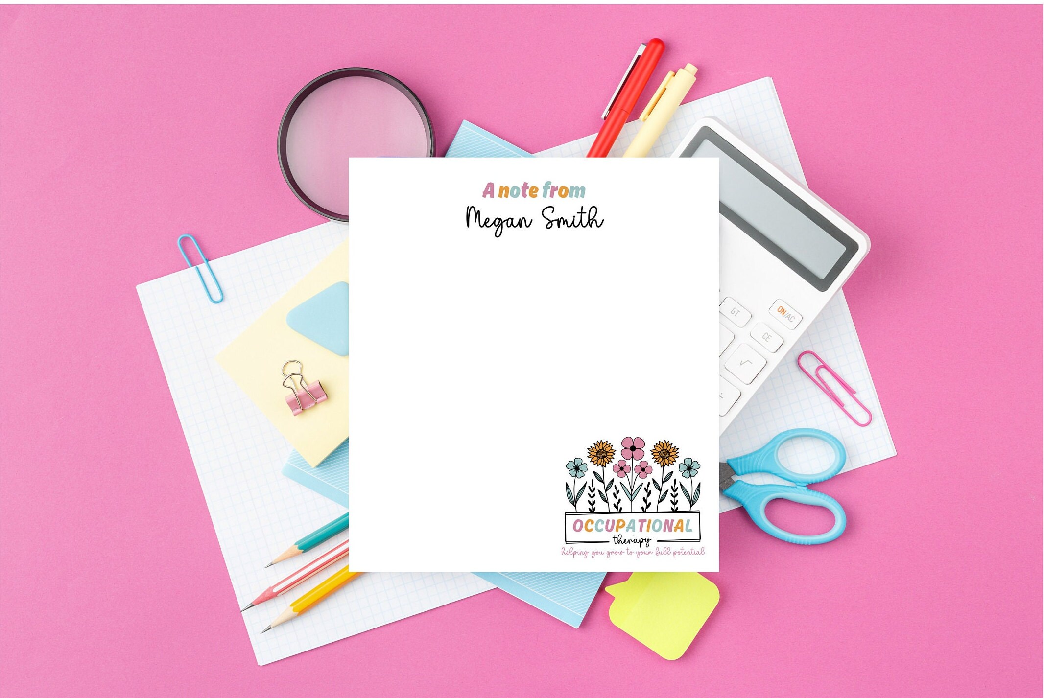 Personalized Retro Floral Occupational Therapy Notepad OT Writing Pad ...