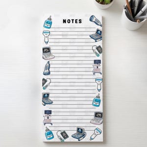 Diagnostic Imaging Magnetic Notepad, List pad 3.5x8", Ultrasound Design, Radiology gift, Sonographer Notes